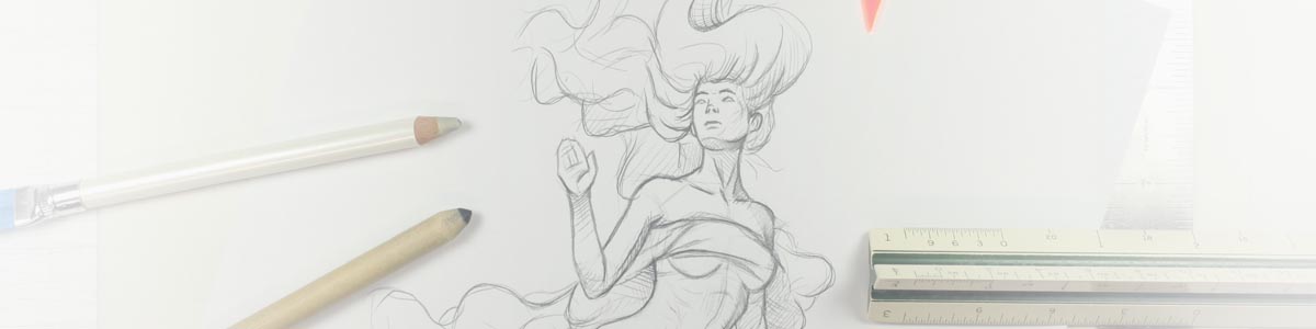 drawing of a figure with flowing hair